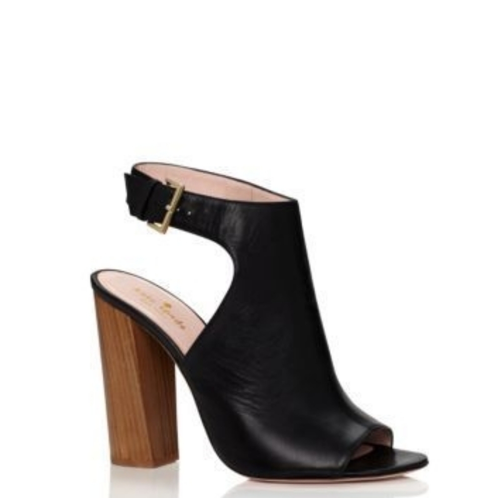 Kate Spade Black Leather Block Heel Sandals